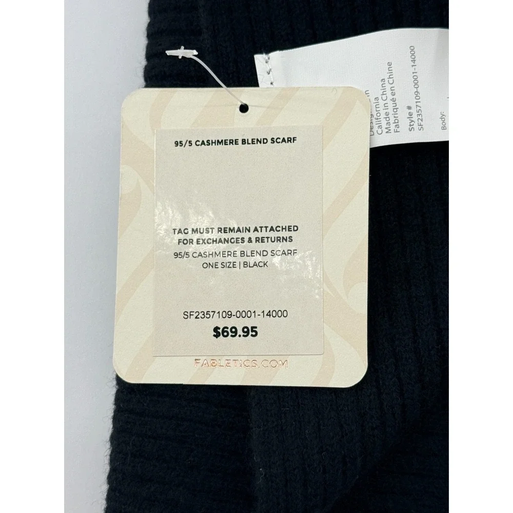 Fabletics‎ Cashmere Blend Scarf Black 95/5 Soft Knit Winter Scarf NWT